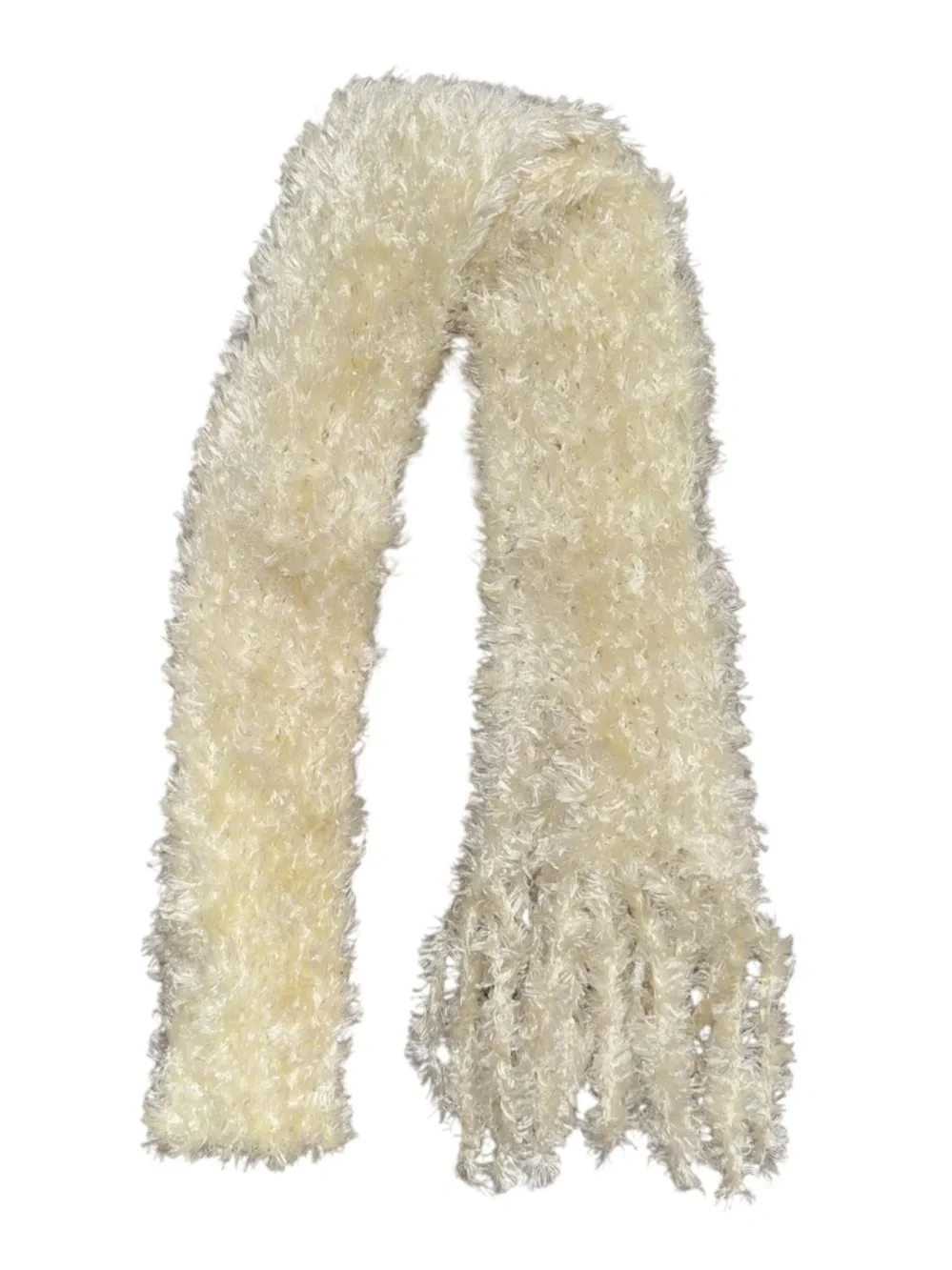 Cozy Cream Fuzzy Fringe Scarf